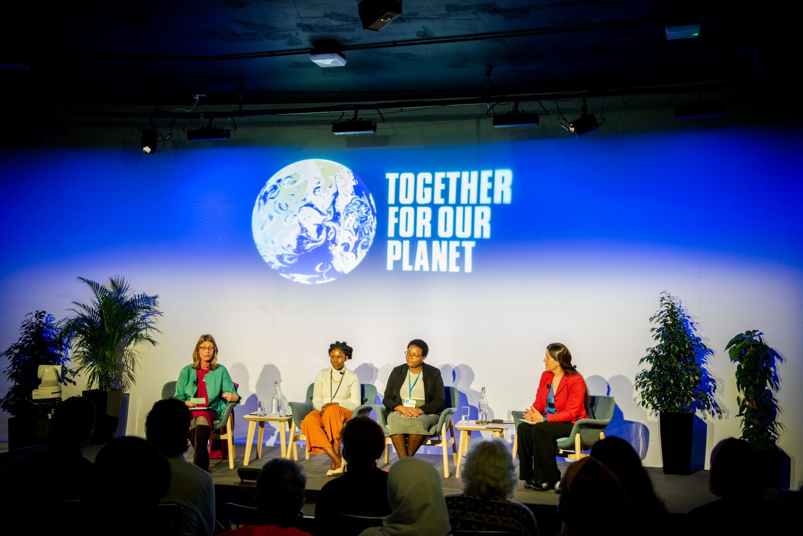 Emma Spicer chairs the Green Zone event with Forget Shareka, Fiona Mavhinga, and Catherine Boyce at COP26