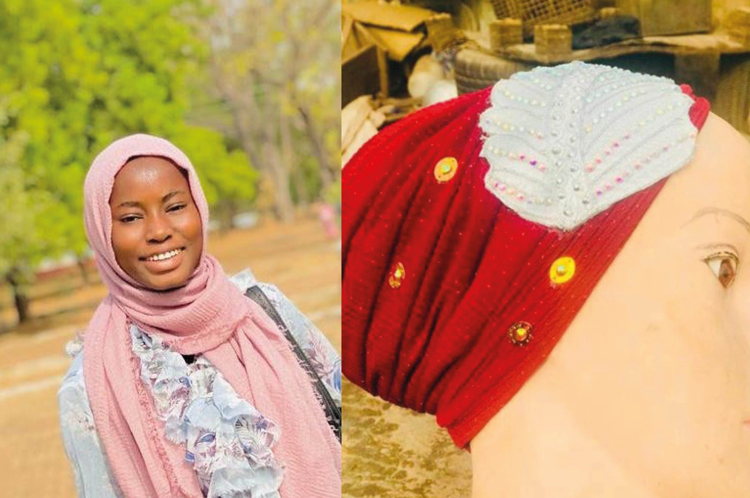 (Left) Faiza, a CAMFED Association member and recent secondary school graduate (right) a ladies' turban made by Faiza.